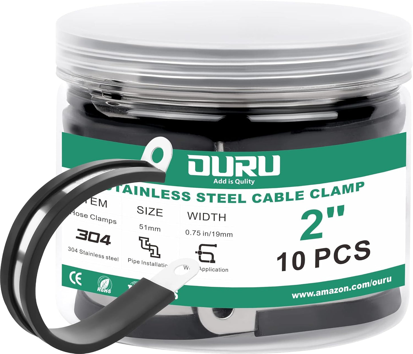 10pcs 2 Inch Stainless Steel Cable Clamps,Rubber Coated Cushioned Insulated Cable Clamp,Automotive Cable Wire Clamps,Pipe Clamps,Metal Clamp for Tube,Lines,Wire Cord Installation(Black,51mm)