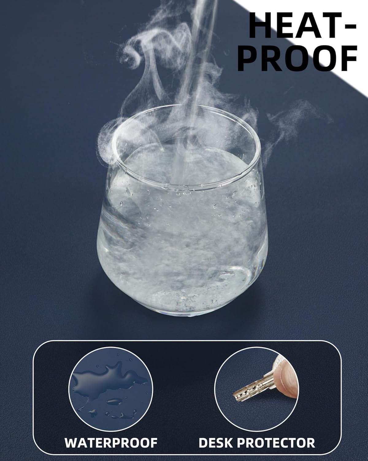 Leather Desk Pad Protector, Mouse Pad, Office Mat, Non-Slip PU Leather Blotter, Laptop Pad, Waterproof Writing Pad for Office and Home (Midnight Blue, 31.5" x 15.7")