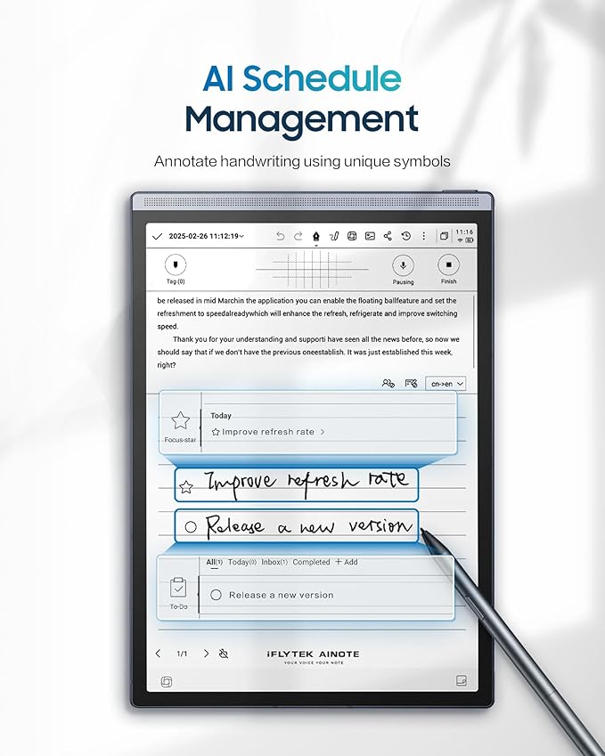 iFLYTEK AINOTE Air 2 Bundle – 8.2" E Ink AI Note-taking Tablet with Stylus, 4096 Pressure Levels, Digital Notebook with Voice-to-Text Transcription, Multi-languages Support, Ideal for Meetings & Study