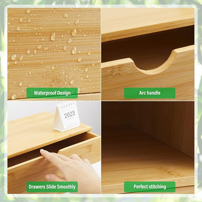 Bamboo Desk Organizer With Drawers Countertop Drawers 2 Drawers Counter Storage Box Corner Desk Organizer for Home Office No Assembly Required