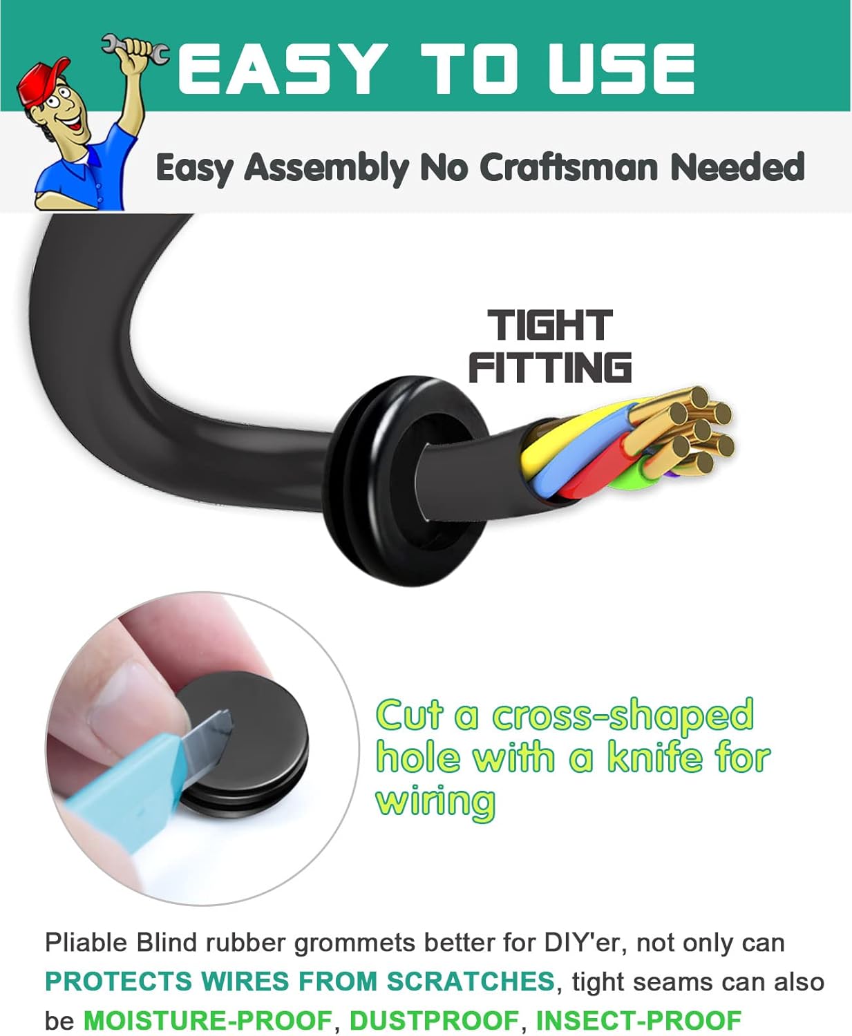 Rubber Grommet Kit 200 Pack - 7 Sizes Firewall Rubber Hole Plugs Rubber Grommets for Wiring, Automotive, Home Improvement Cord Pipe Wire Organization (7/25, 3/8, 1/2, 5/8, 3/4, 7/8, 1 inch)