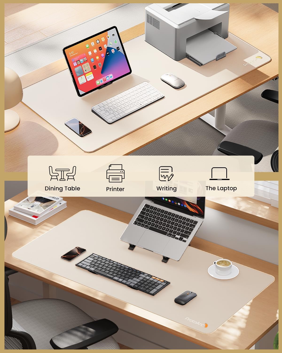 ProtoArc Leather Desk Mat, Large Mouse Pad- 31.5×15.8 inch, Non-Slip PU Leather Desk Pad Protector, Premium Desktop Mat for Computer, Keyboard and Mouse, Milk Tea