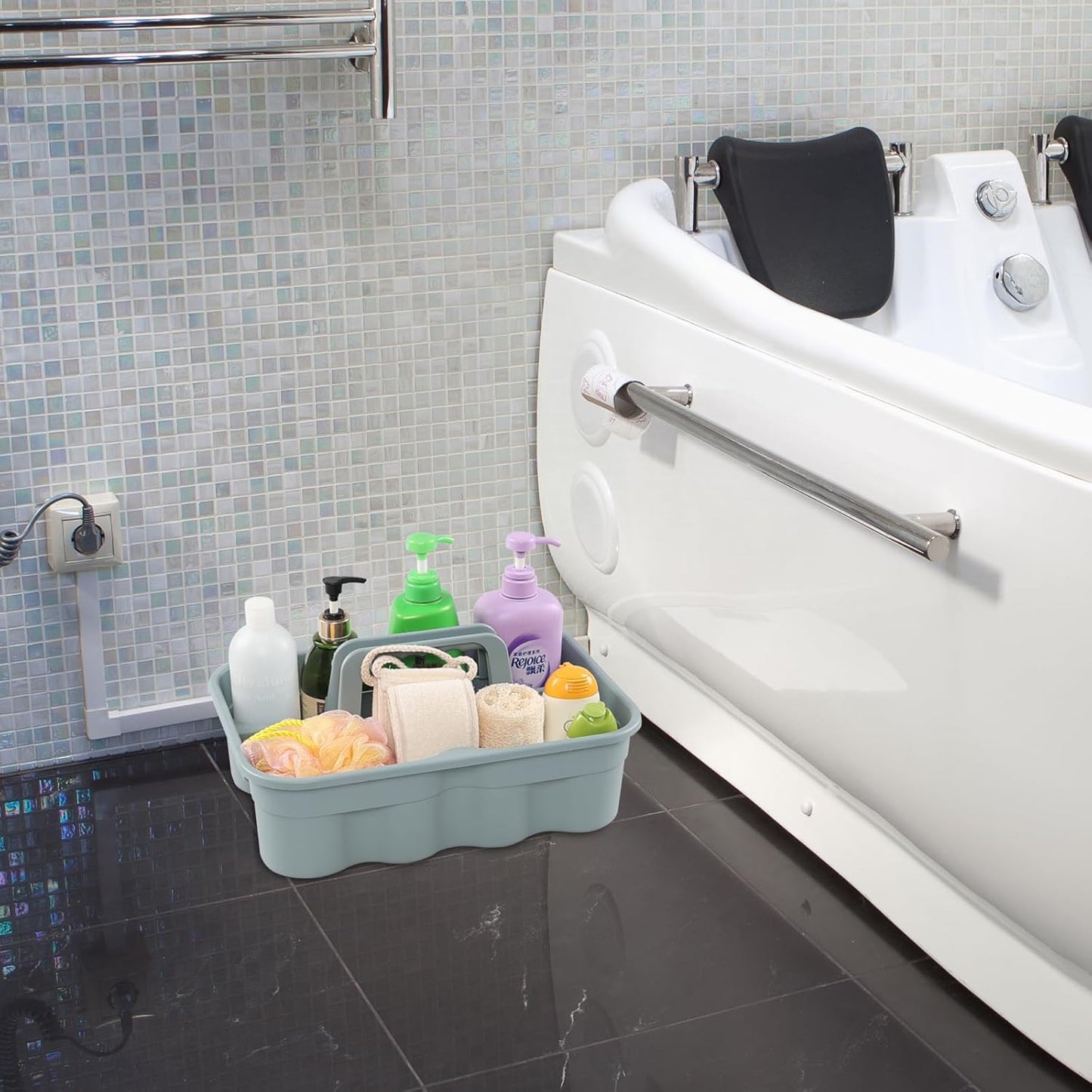 4 Packs Commercial Products Deluxe Carry Caddy, Plastic Cleaning Supplies Caddy with Handle, Gray