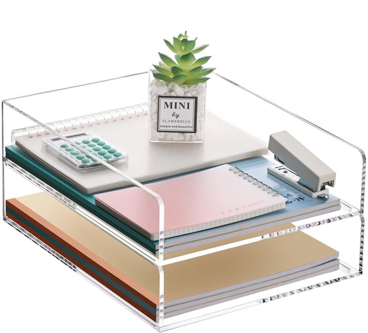 Paper Organizer Letter Tray, Clear Acrylic Paper Tray, School Teacher Office Supplies Organization, Stackable Desk File Organizer, Classroom Decor and Accessories-2 Pack…