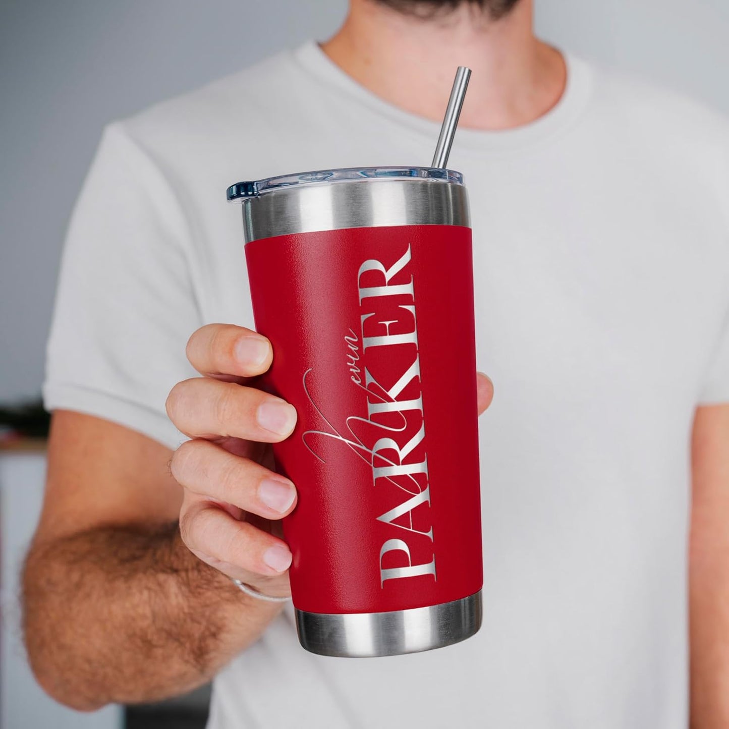 Be Burgundy Personalized Tumbler with Engraved Name - 12 Designs, 20 Oz Coffee Tumbler with Slider Lid, Red, Double Wall Insulated - Gift for Mom, Women, Personalized Birthday Gift for Her