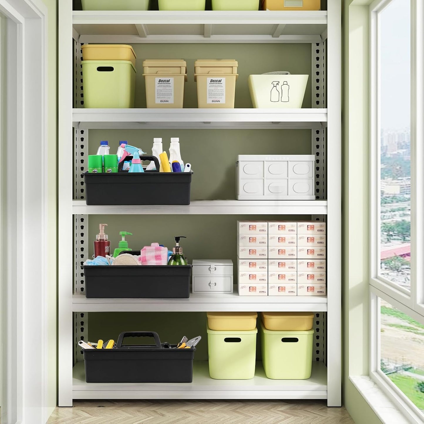 6 Pack Cleaning Organizer Caddy with Handle, Plastic Carry Caddy for Cleaning Products