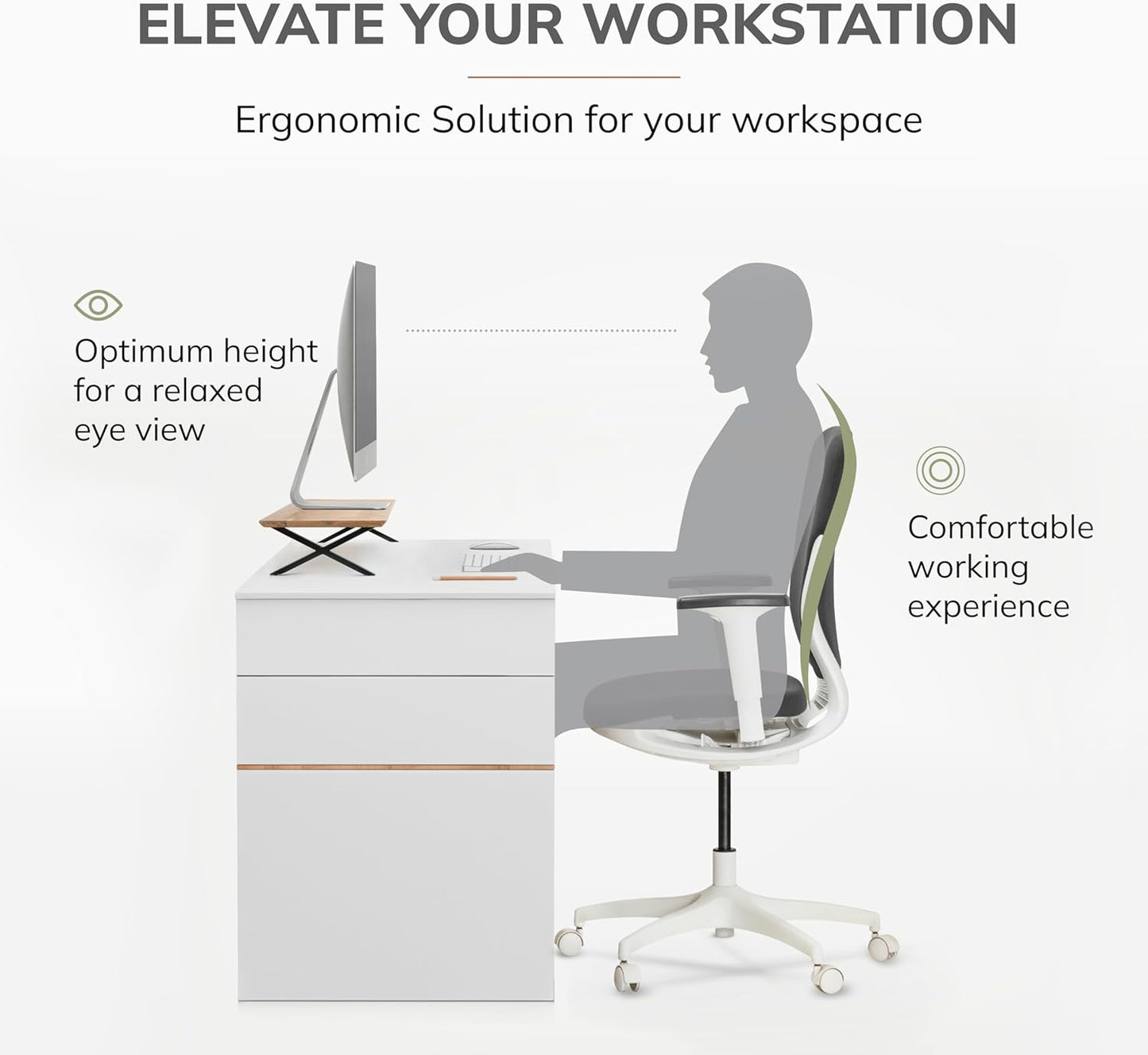 Anji Mountain Monitor Stand - Desktop Organizer & Laptop Riser, Ergonomic Monitor Riser, Space-Saving Monitor Stand for Desk, Durable Construction, Easy Assembly, Ideal for Home & Office,Natural