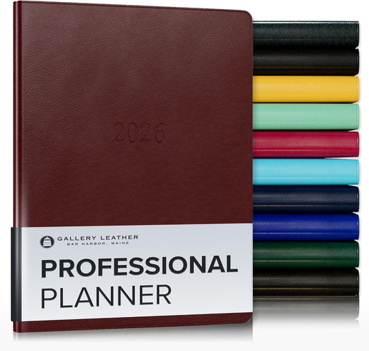 Gallery Leather Professional Weekly Monthly Planner 2026, Elegantly Bound Calendar Planner and Notebook with Stylish Gold-Gilded Page Edges, 12 Months - Tremont Garnet - 9 x 7 "