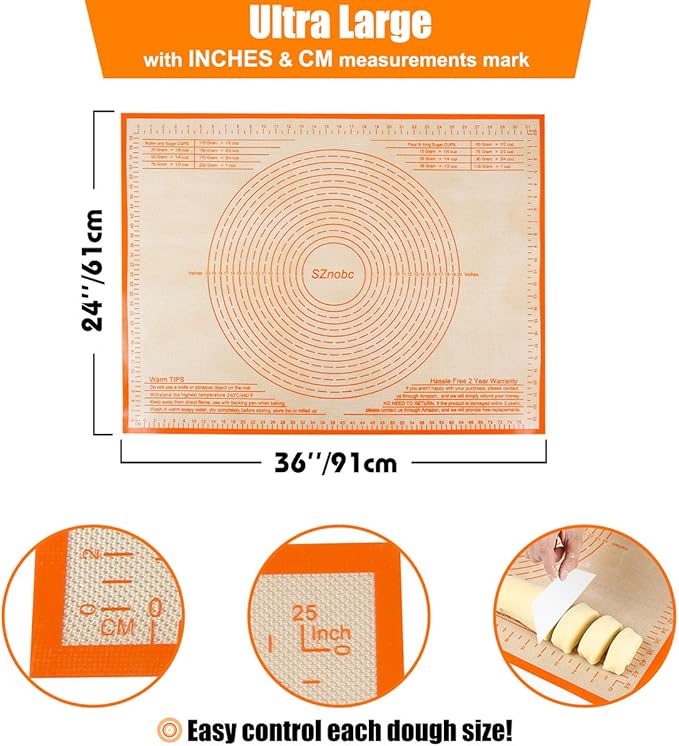 Non-slip Silicone Pastry Mat 36''By 24'' Nonstick Baking Mats Extra Large Counter Mat for Dough Rolling, Pastry, Pie Crust, Fondant, Cookies, Bread, Pasta, Pizza Mat