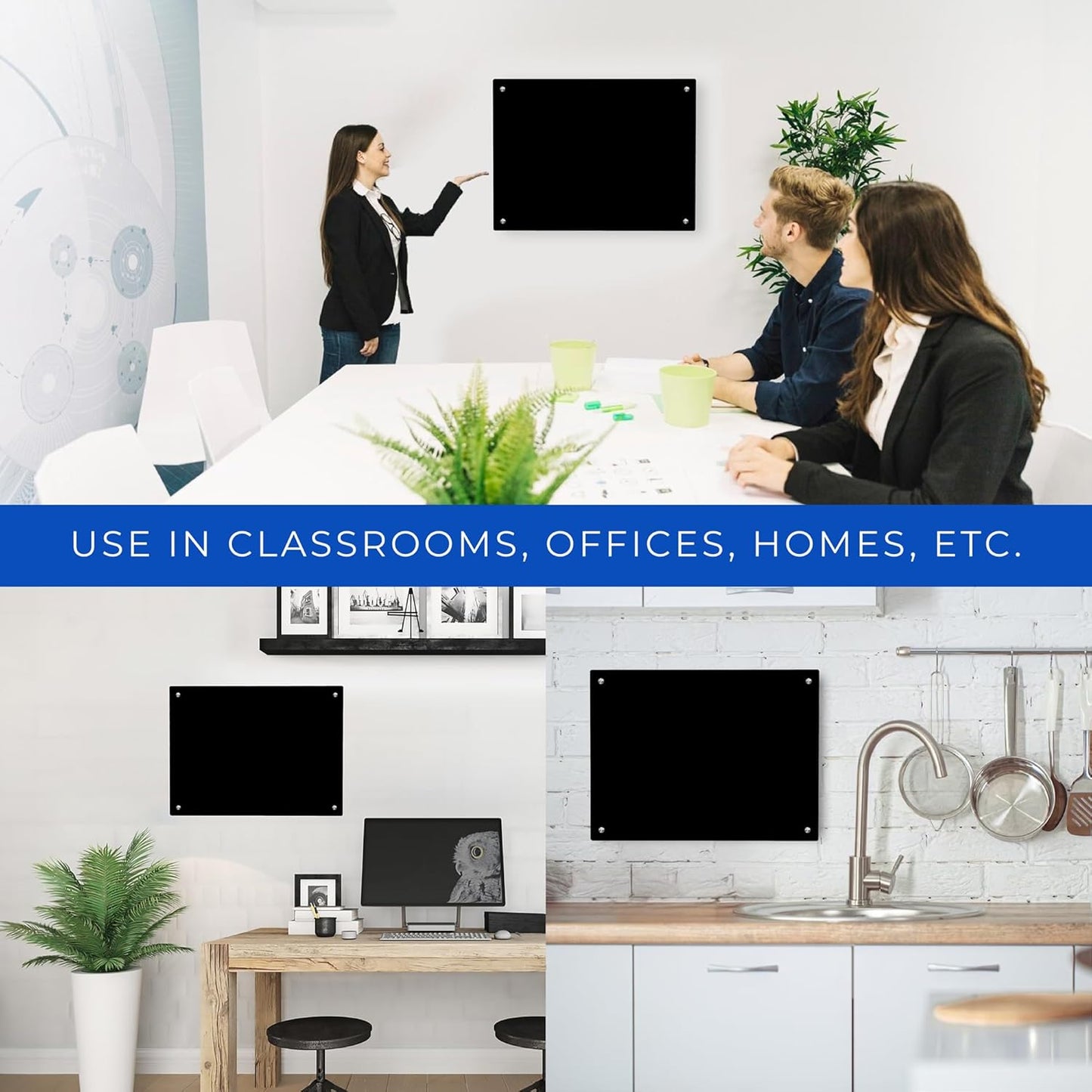30x40 Dry Erase Board for Wall - with .25 Black Acrylic and Satin Stand Off Finish - Perfect Whiteboard for Office, Home, Classroom - Durable and Stylish .25 Black Acrylic Dry Erase Board