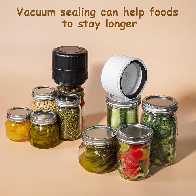 Electric Mason Jar Vacuum Sealer - Automatic Mason Jar Vacuum Sealer Kit, Vacuum Sealer for All Mason Jars With Regular Lids/Wild Mouth Lids, A Must-Have Tool for Canned Foods/Pantry etc