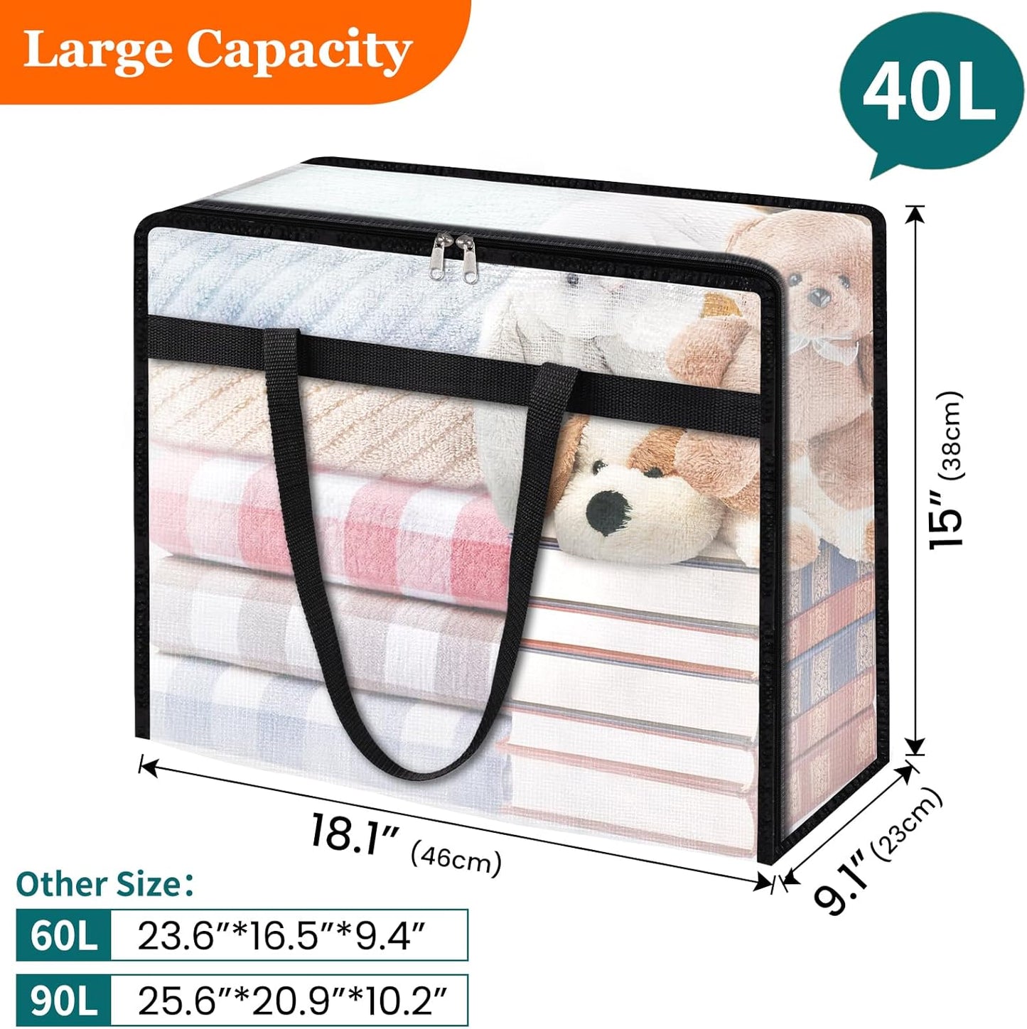 8 Pack Clear Storage Bags for Comforter, Clothes & Bedding, Plastic Blanket Storage with Zipper and Handle, Moving Bags, Closet Organizer and Under-Bed Storage (40L)