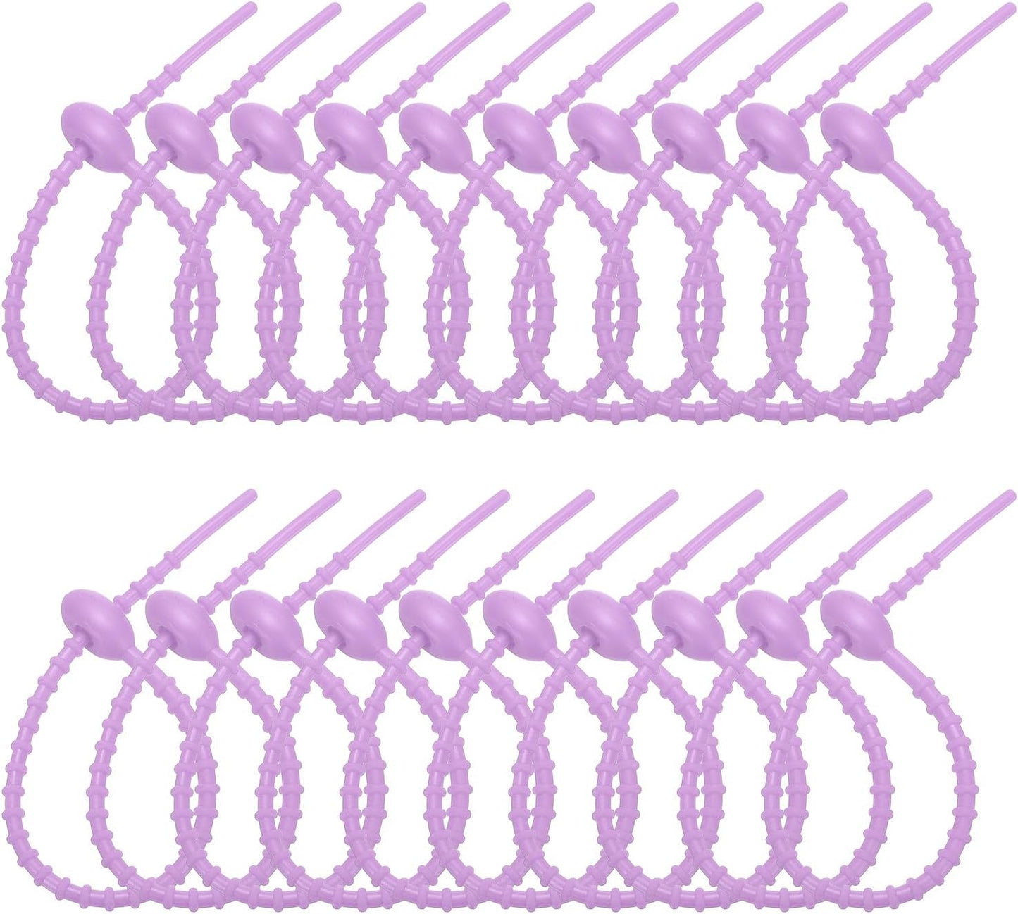 PATIKIL 8 Inch Silicone Cable Ties, 20pcs Rubber Reusable Twist Zip Ties Organizer for Home Office Kitchen Food bags Wires Adjustable Bag Clip, Light Purple