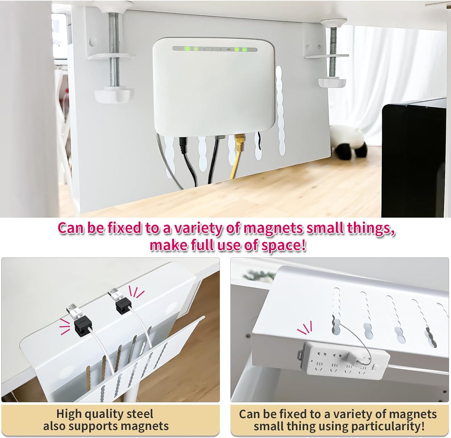 Desk Side Storage, Under Desk Storage, No Drill Steel Hanging Desk Organizer, Laptop Holder, Table Hanging Storages Holder for Office & Home (White)