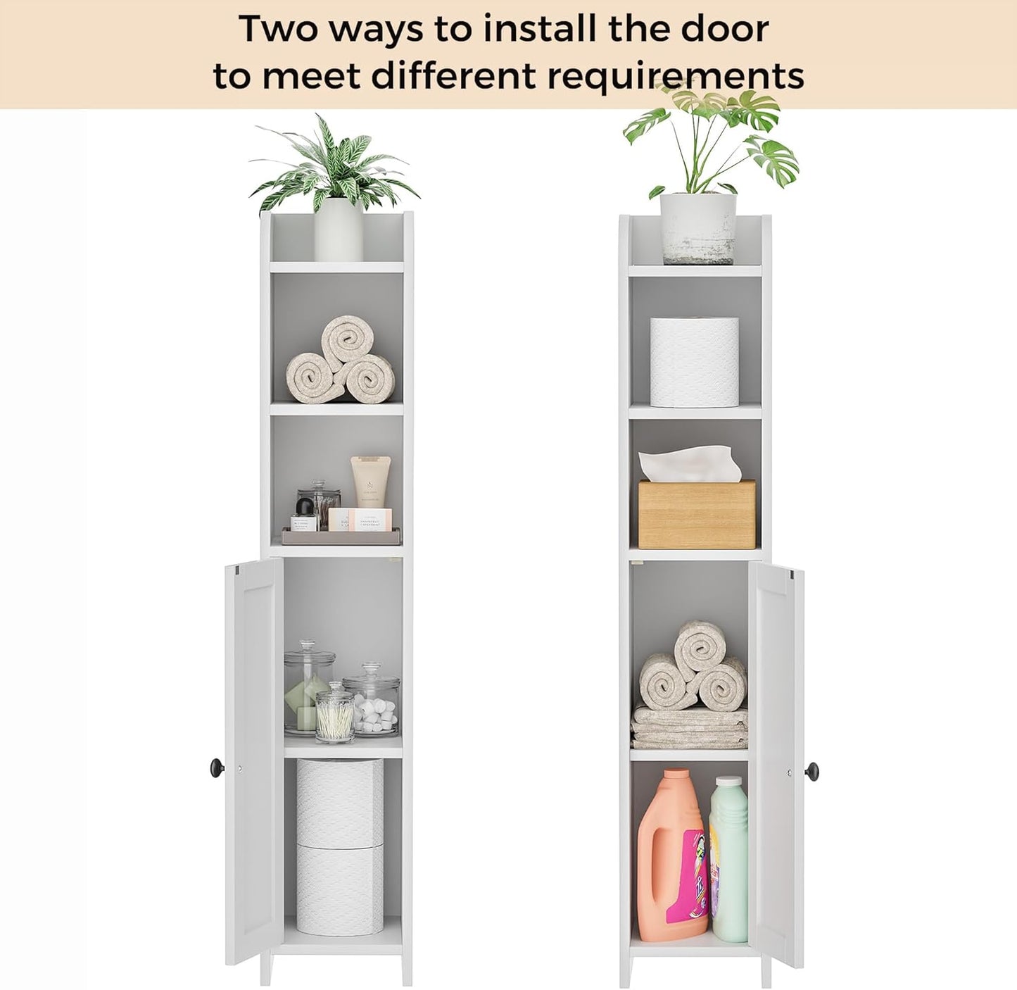 Homhedy Small Bathroom Storage Corner Floor Cabinet with Door and Shelves, Beside The Toilet Paper Stand for Skinny, Narrow Toilet Paper Cabinet, 7.9" D x 7.1" W x 35.4" H, White