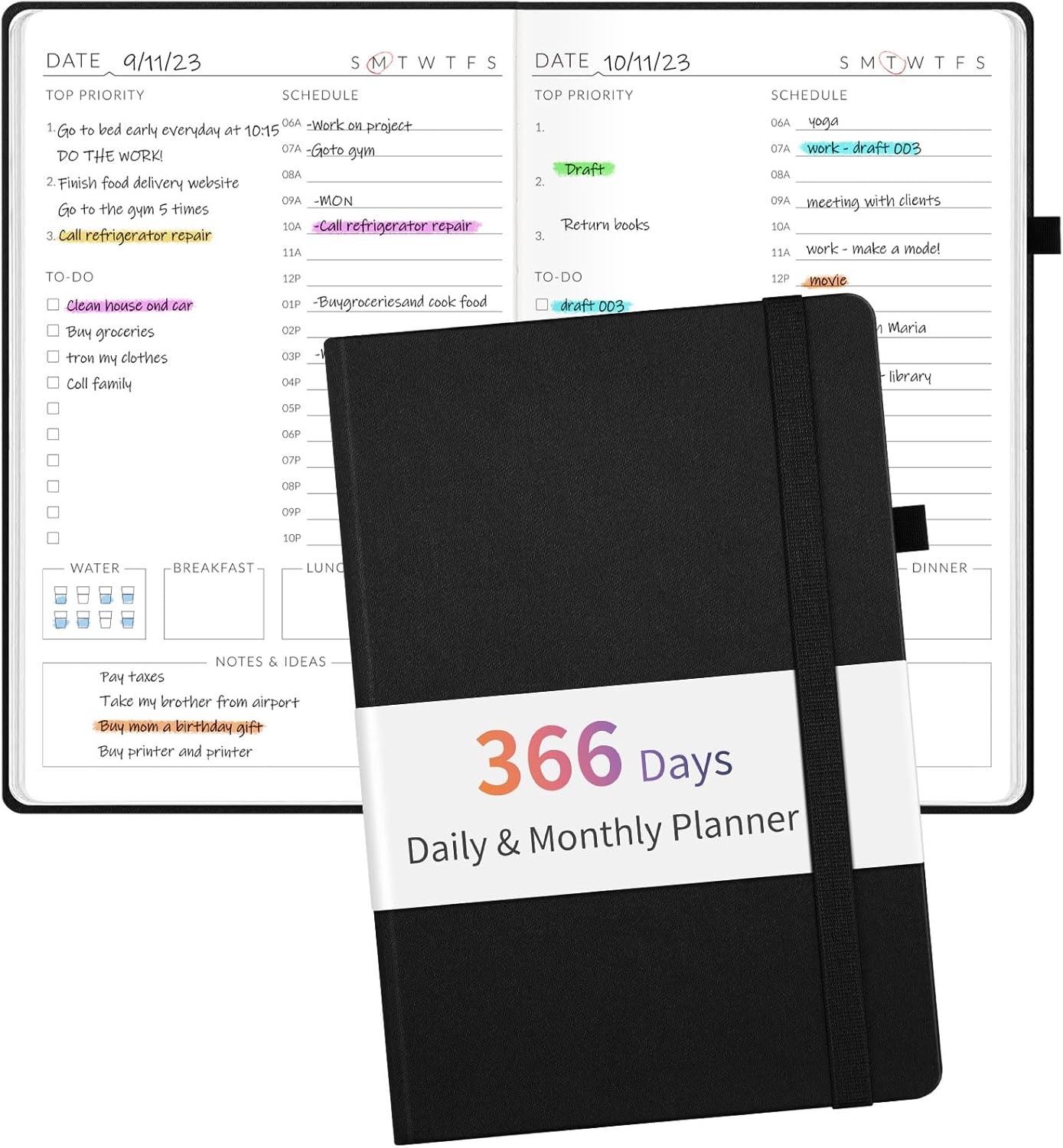 366 Days 2025 Planner, Forvencer Daily Weekly and Monthly Planner 2025 Academic Year, Durable Hardcover Agenda Planner for Work, School, Home, Start Anytime, A5(5.8'' x 8.3''),Black