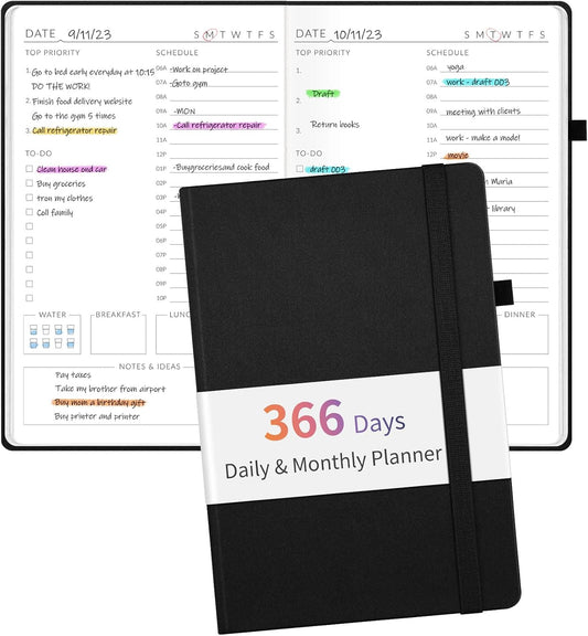 366 Days 2025 Planner, Forvencer Daily Weekly and Monthly Planner 2025 Academic Year, Durable Hardcover Agenda Planner for Work, School, Home, Start Anytime, A5(5.8'' x 8.3''),Black