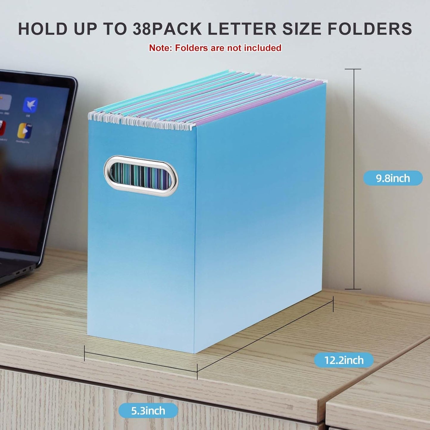 Oterri Cardboard File Organizer Box for Hanging File Folders Letter Size,File Box for Computer Desk,File Cabinet,Working Home,Office,Classroom (Gradient Light Blue, Letter Size - 2 Packs)