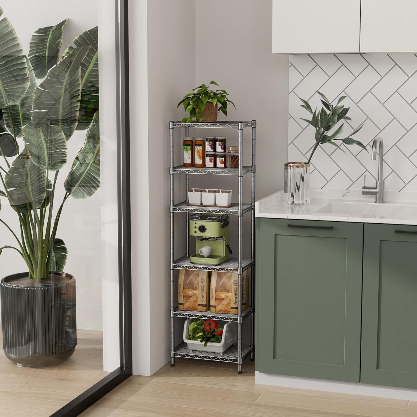 Small 5 tire Shelves Storage Wire Shelving Unit Metal Shelf Adjustable Organizers Storage Shelving for Bathroom Laundry Room Kitchen Pantry10”D x 16”W x 60.2”H Silver