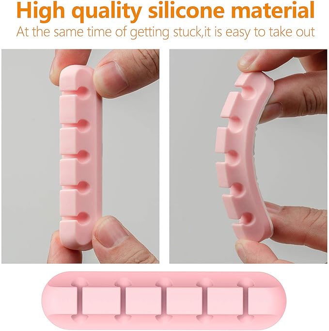 Cord Holder Cable Organizer Clips – Self Adhesive Cord Organizer for Desk, Car, Nightstands, Office, Pink Silicone Cord Keeper Cable Clips Wire Holders for Charger Cords (7-5-3-1-1 Slots)