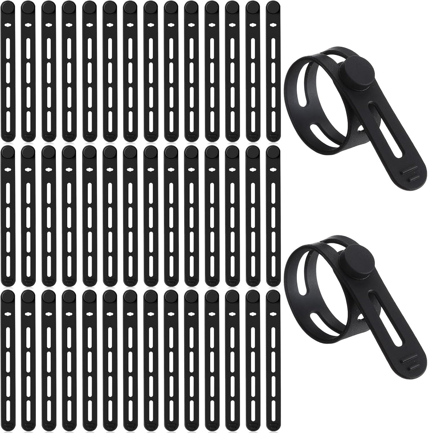 42 Pcs Silicone Cable Ties Reusable Cord Straps Multipurpose Elastic Cable Organizer for Bundling Fastening Earphone Phone Charger Home Office School (Black)