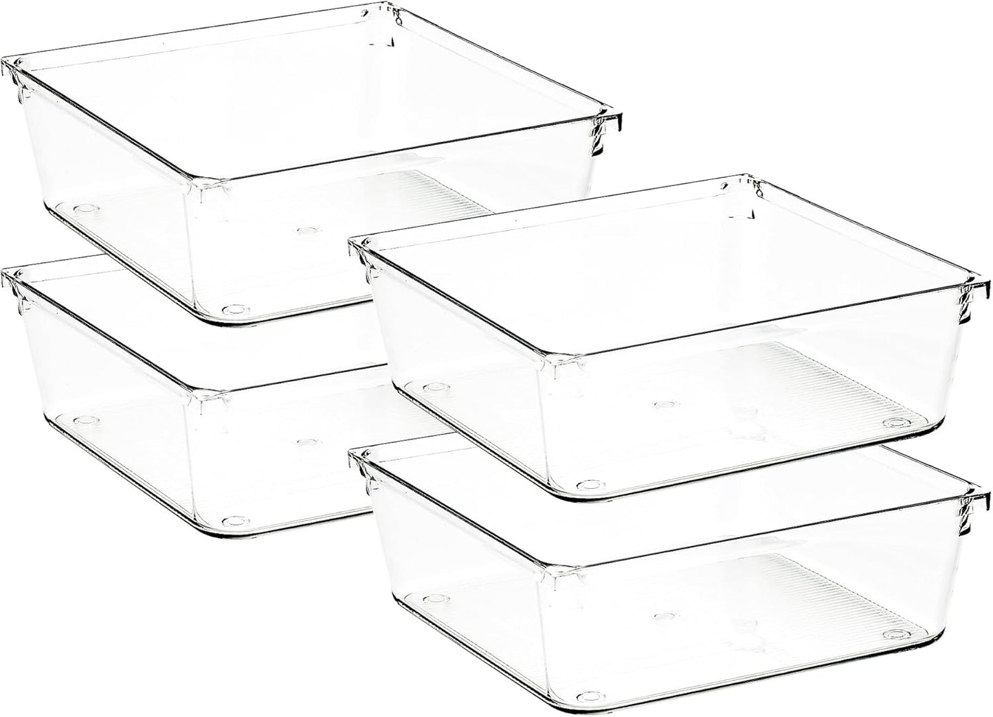 4 Pack Drawer Organizer - 6" X 6" Clear Acrylic Storage Bins with Non-Slip Pads, Versatile Desk Tray for Makeup, Jewelry, Kitchen, Bathroom, and Office Organization