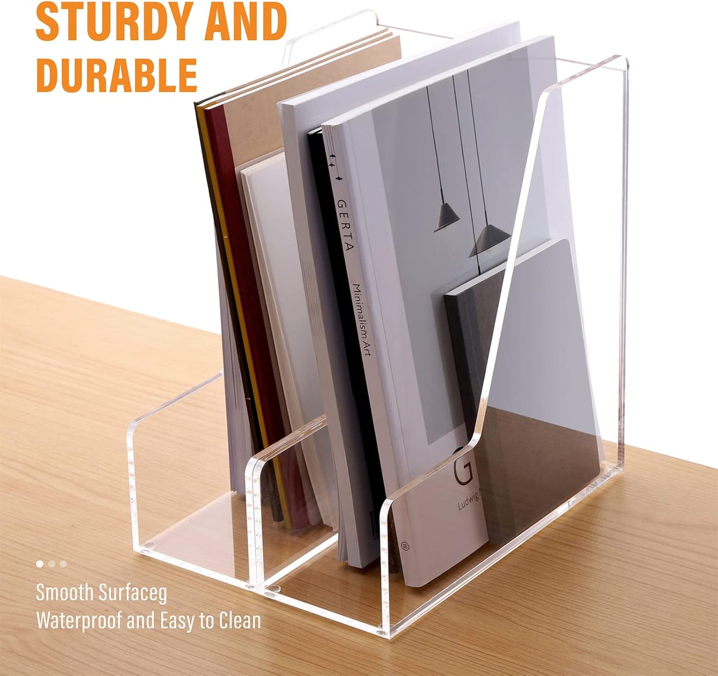 SANRUI Acrylic Magazine File Holders, Classroom Organization and Storage, Clear Bookend File Sorter, Desktop File Organizer 2-Pack