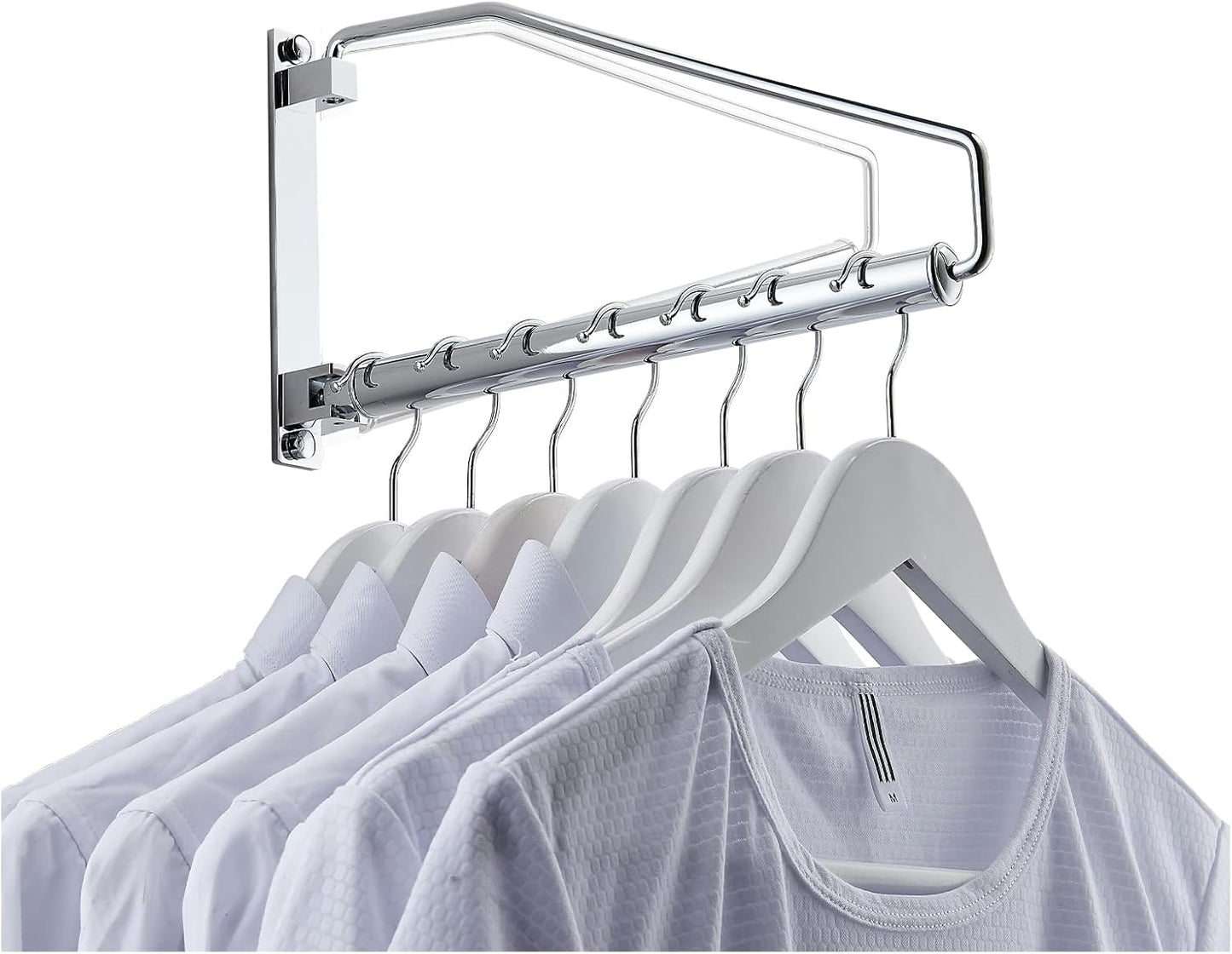 NEWRAIN Laundry Hanger, Wall Mounted Clothes Hanger with Swing Arm Holder Brass Hanging Drying Rack Space Saver,Chrome