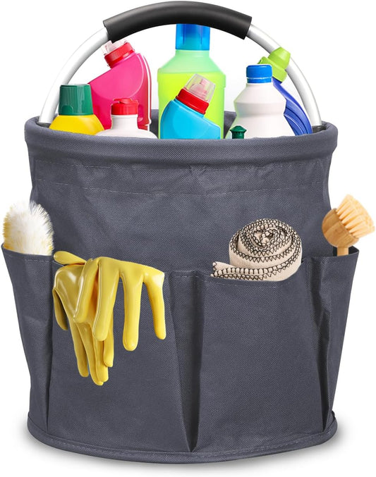 Cleaning Caddy with Handle, 17L Cleaning Supply Caddy Foldable Bucket Organizer Cleaning Products Organizers Cleaning Tools Bag 4.5 Gallon (Dark Gray)