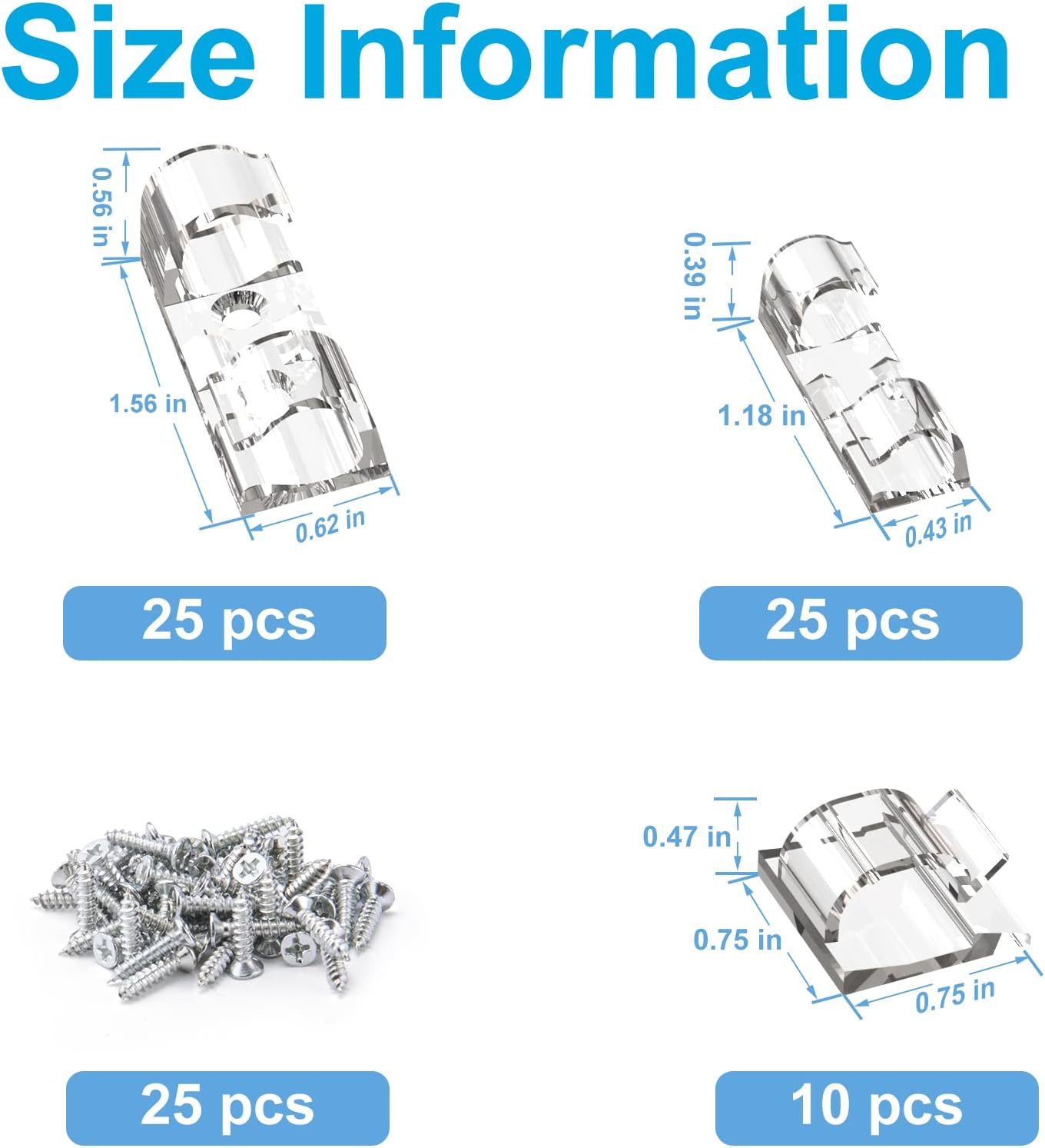 Outdoor Light Clips (Assorted Sizes, 60 PCS), Adhesive Cable Cord Organizer for Wall, Clear Wire Holder Electric Wires, PC Management Under Desk, Christmas LED M&L