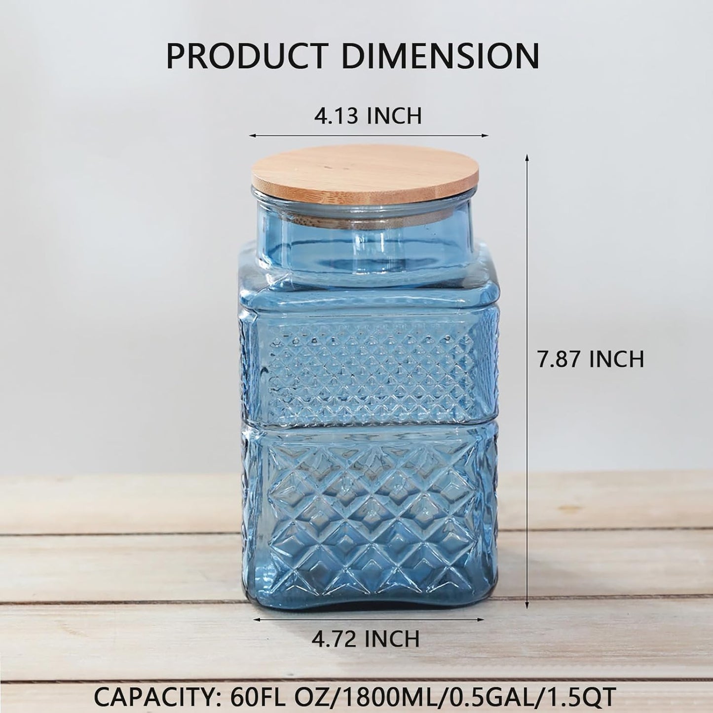 60 FL OZ Large Airtight Glass Storage Jars with Bamboo Lid - Vintage Food Containers for Candy, Snacks, Coffee, Tea, Nuts, Cereal - Kitchen Canisters