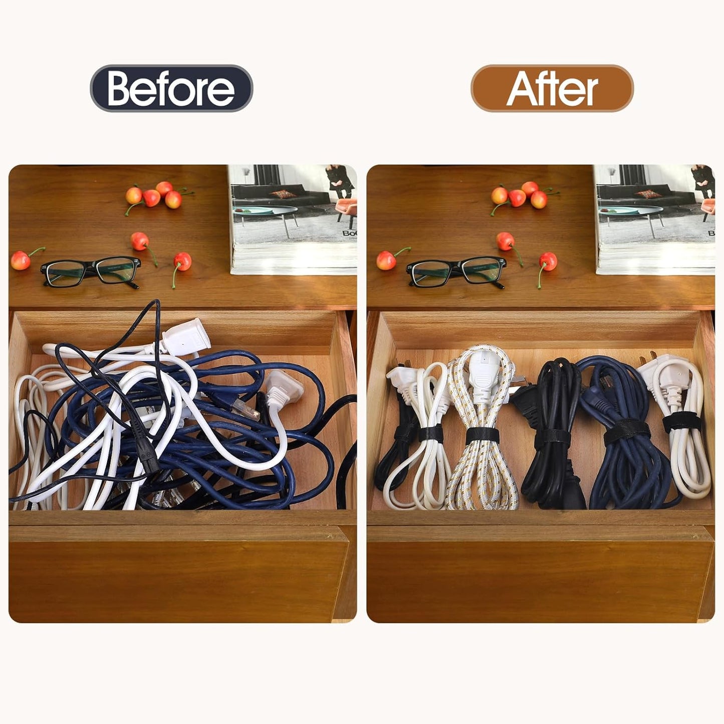 200PCS Reusable Cable Ties Wire Ties Cord Organizer Cable Organizer Adjustable Cable Management Black 4+6+8+10 inch