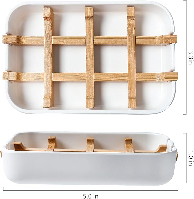 Soap Dishes for Bar Soap,2 Pack Environmentally-Friendly Bathroom Soap Dishes (Removable),2Pcs/Set Bamboo Soap Dishes Holder,Bathroom Sink Soap Dish,White