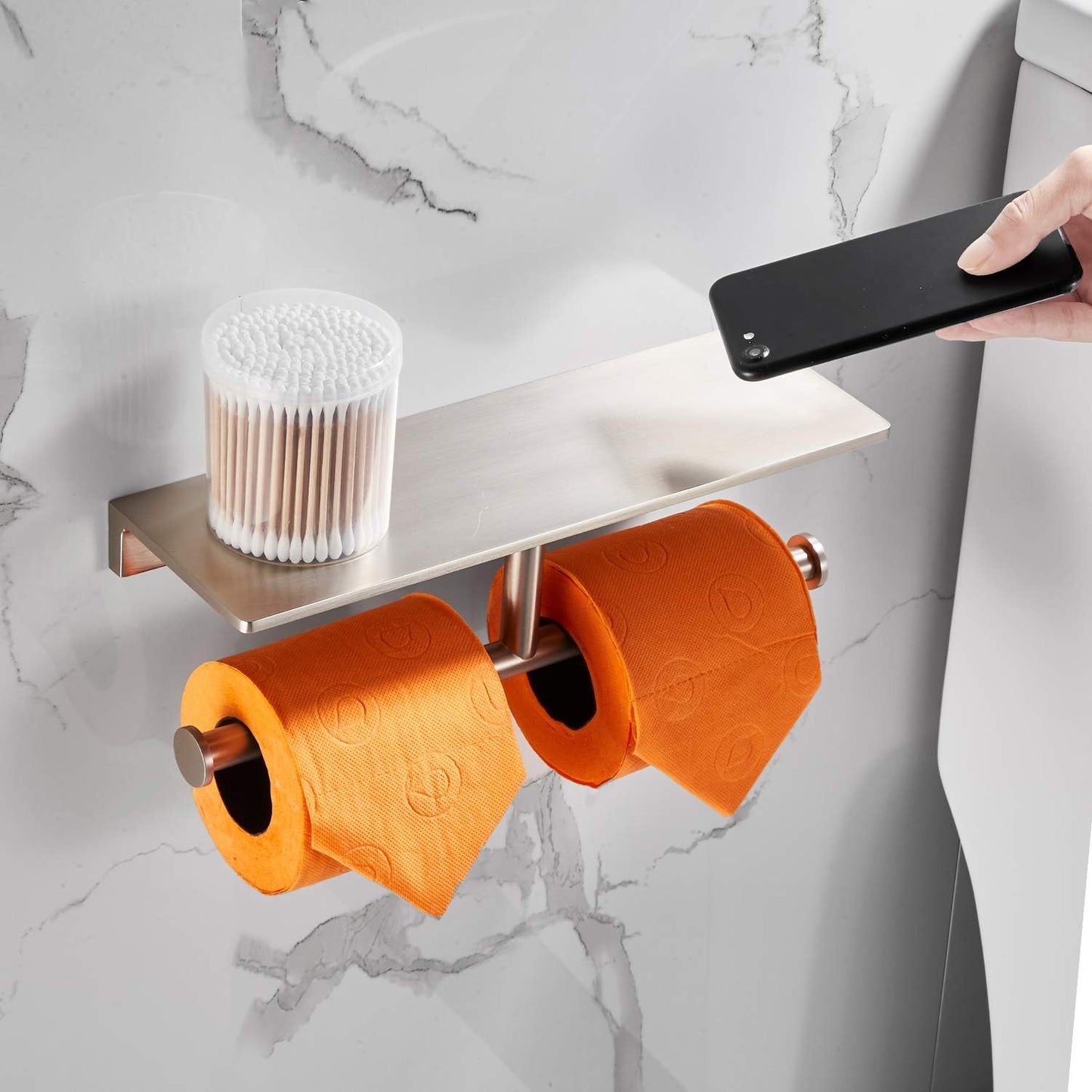 Double Roll Toilet Paper Holder with Shelf Solid Brass and Superior Hotel Style Tissue Dispenser Spared Storage Polished Nick Finish