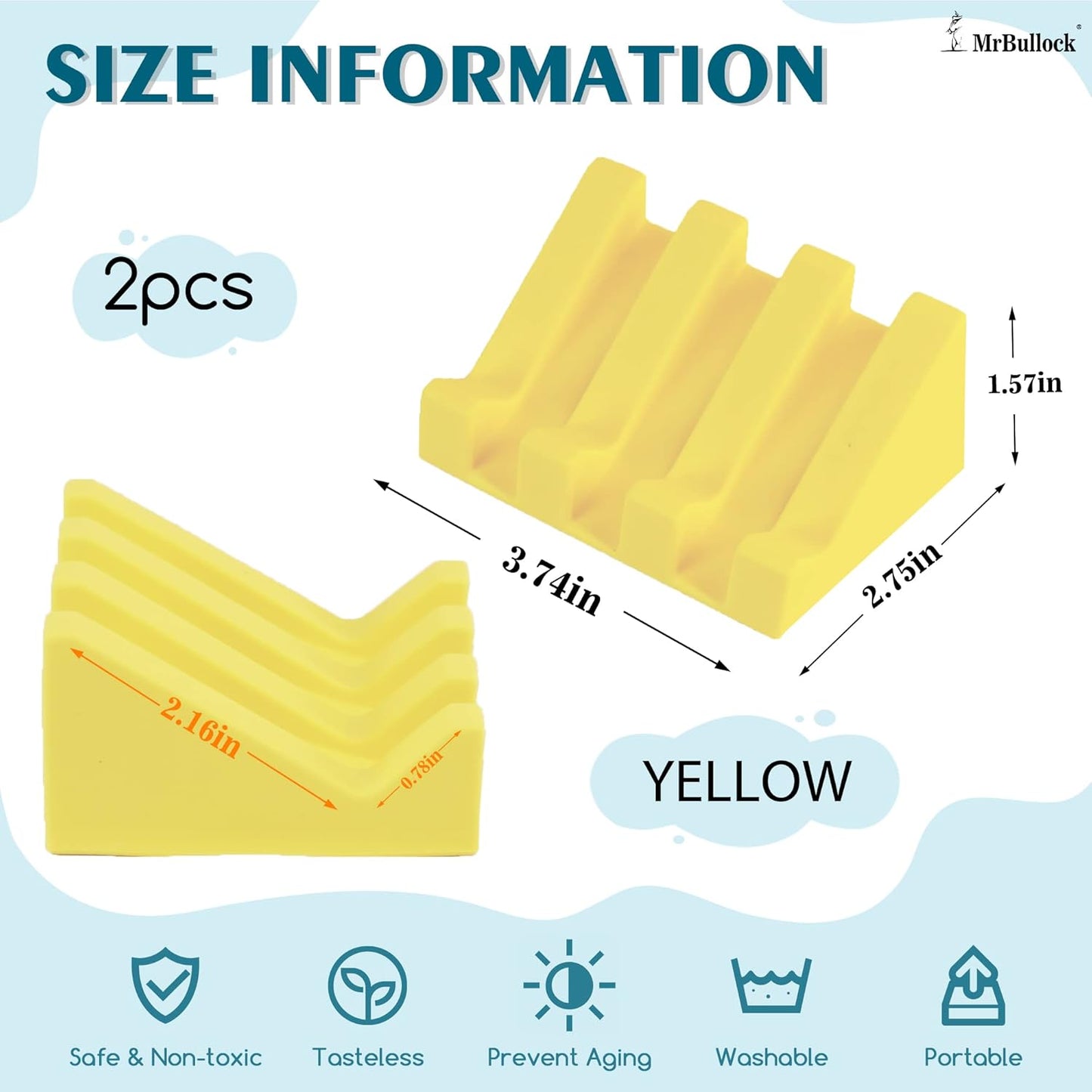 Silicone Soap Dish for Bar Soap Holder for Shower Bathroom Self Draining Waterfall Drying Tray Keep Soap Bars Dry Clean & Easy Cleaning (Yellow, 2)