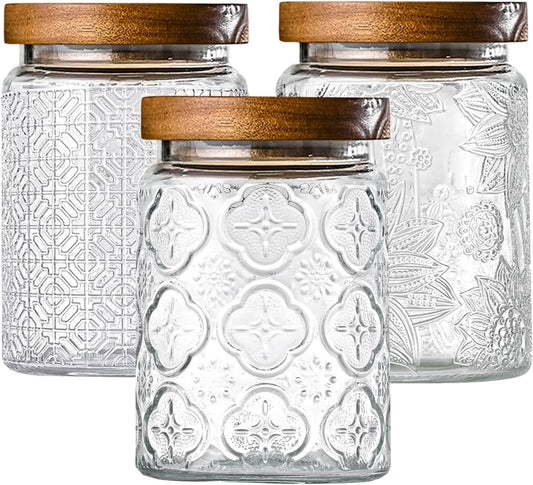 3-Pack 24oz Glass Jar With Airtight Lid,Kitchen Canisters For Countertop,Coffee Sugar Container Set,Pantry Glass Storage Containers For Flour,Candy,Loose Tea,Snack, mason jars