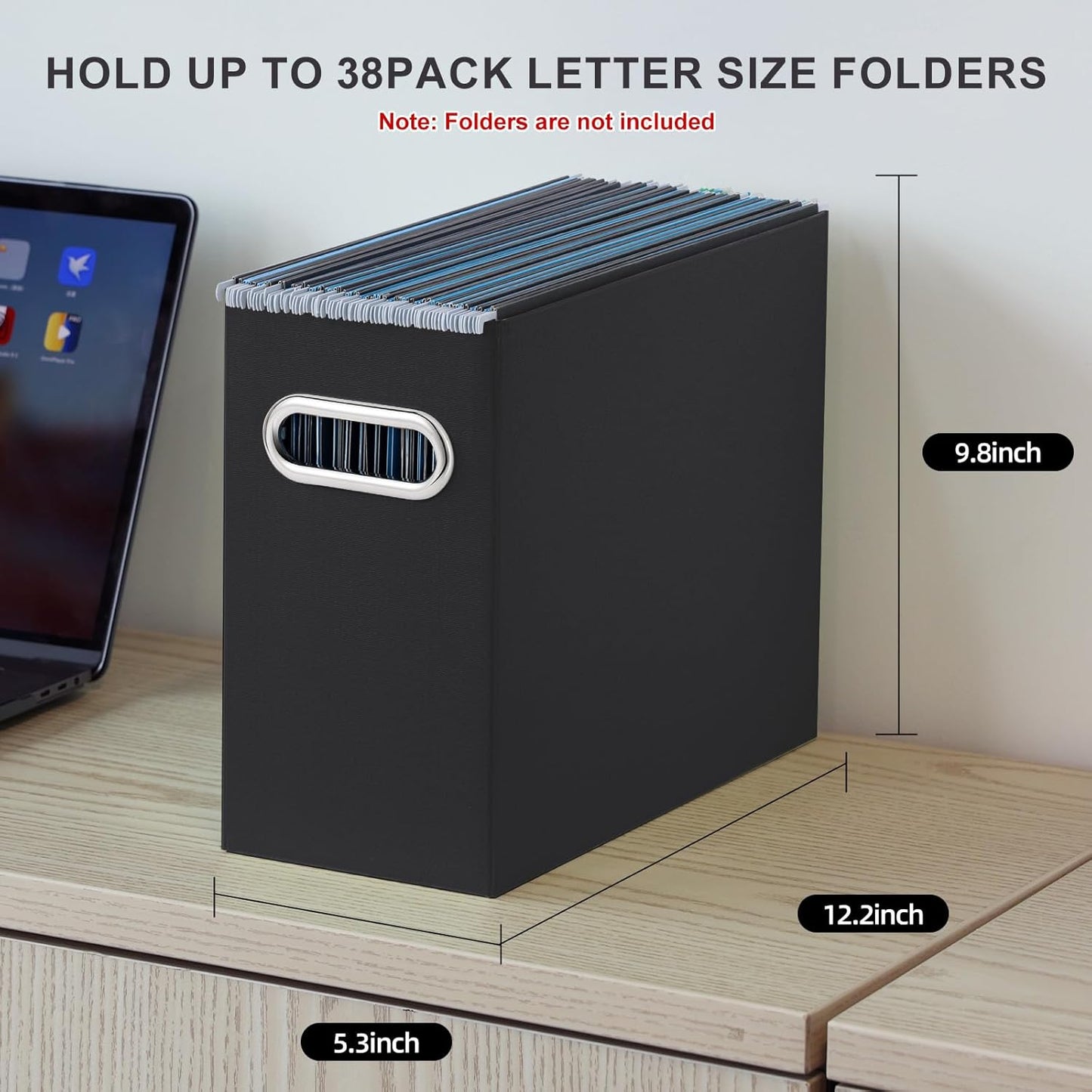 Oterri Cardboard File Organizer Box for Hanging File Folders Letter Size,File Box for Computer Desk,File Cabinet,Working Home,Office,Classroom (Black, Letter Size - 2 Packs)