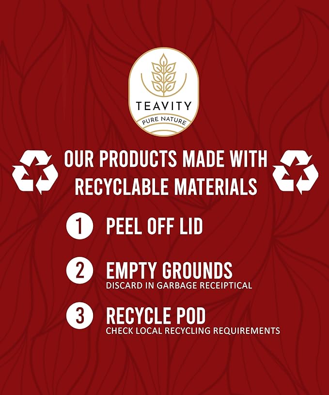 Organic Hibiscus Sabdariffa Tea Organic Naturally Decaf Tea Pods for Keurig by Teavity (12 Tea Pods)