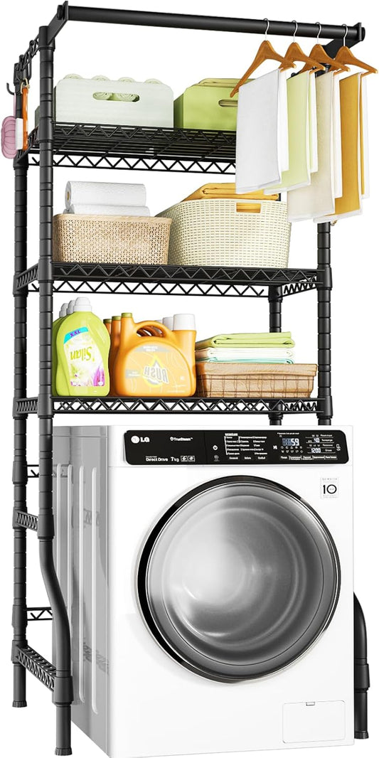 Ulif U11 Medium Over Washer and Dryer Shelves, 3 Tiers Laundry Room Storage and Organizer Standing Shelf, Metal Freestanding Clothes Drying Rack, 31.1”W x 19.7”D x 77.6”H, Black