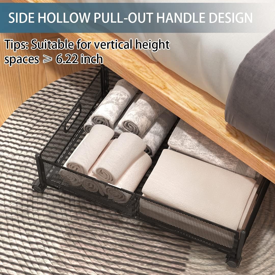 Foldable Bedroom Storage Organization with Handles - Under Bed Storage Containers with Wheels - Bins Drawer for Clothes, Blankets and Shoes