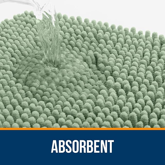 OLANLY Bathroom Rugs 59x35, Extra Soft Absorbent Chenille Bath Rugs, Rubber Backing Quick Dry, Machine Washable Bath Mats for Bathroom Floor, Tub and Shower, Home Decor Accessories, Sage Green