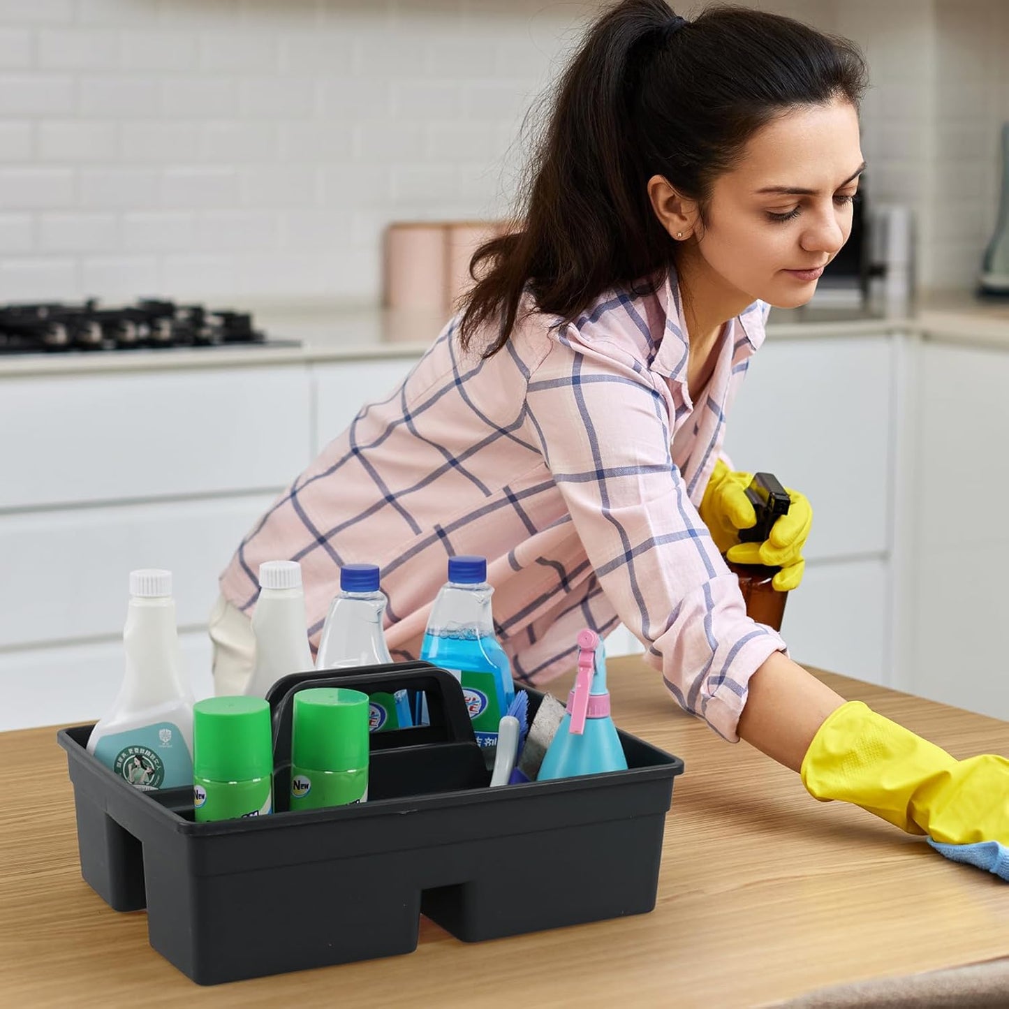 Plastic Cleaning Caddy Tote, Cleaning Tool Storage Carry Caddy, Black, 6 Packs