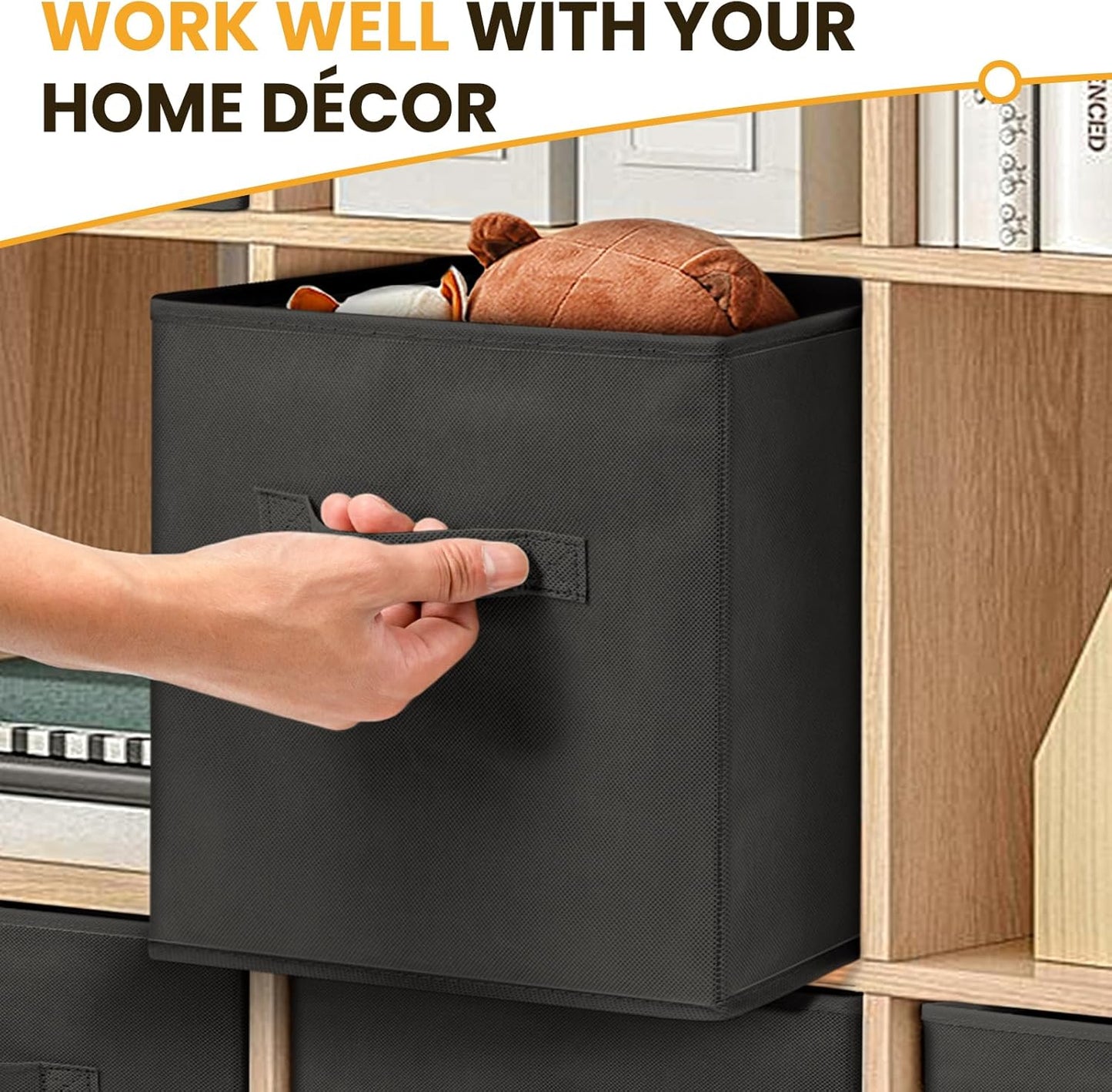 Large Storage Cubes- 13 Inch Cube Storage Bins for Organizing Shelves Kallax - Nursery Closet Organization Bins for Clothes Blanket - 10 Pack Collapsible Decorative Storage Box for Living Room (Black)