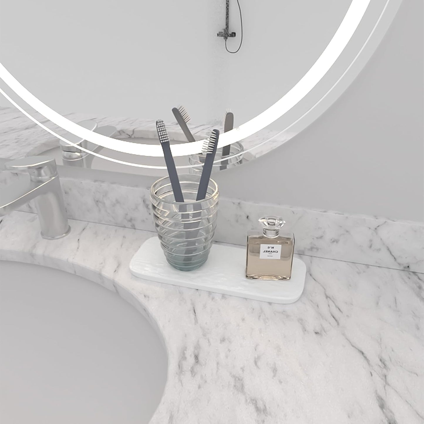 Premium Ceramic Bathroom Tray – Sleek Non-Slip Organizer for Shower, Countertop, Vanity | 10x4inch | Easy-Clean, Corrosion-Resistant