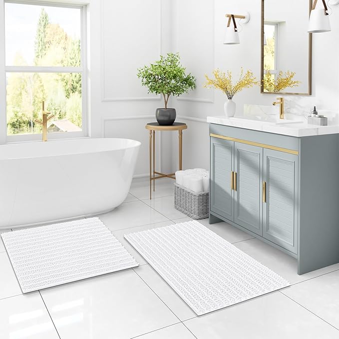 Arotive Luxury Round Chenille Bathroom Rug Mat, Extra Soft Thick Absorbent Shaggy Bath Rugs, Non-Slip Machine Wash Dry Plush Bath Mats for Bathroom, Shower and Tub, 24x24, White