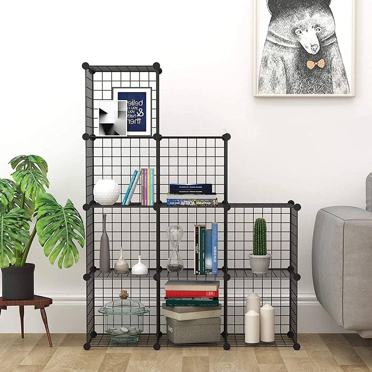 C&AHOME Wire Cube Storage - 9-Cube Organizer, Metal Grids, Modular Bookshelf, Closet Cabinet, Ideal for Home, Living Room, Office - 36.6'L x 12.4'W x 48.4'H Black