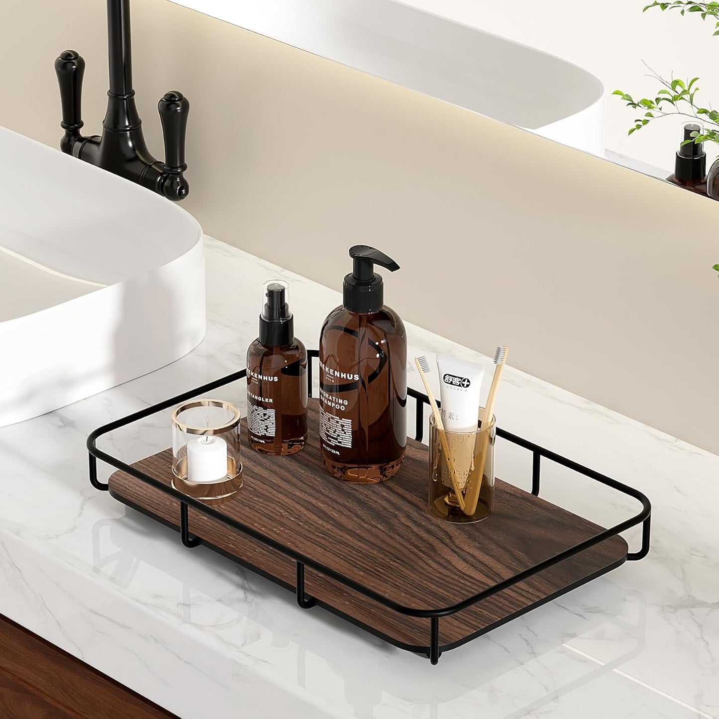 Vanity Tray Makeup Organizer Cosmetics Storage Bathroom Skincare Organizer Countertop Display Rack in Dresser Stainless Steel Shelf Marble Print Ceramic Trays