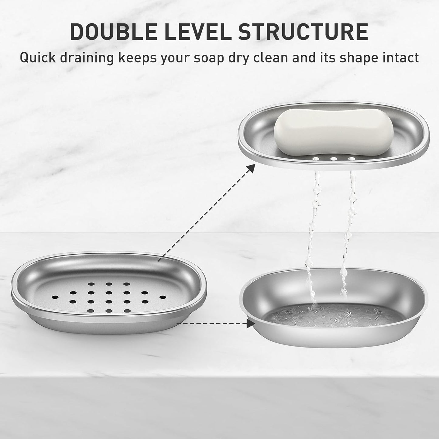 Double Layers Metal Soap Dish,Stainless Steel Soap Holder with Draining Tray for Bathroom Shower, Kitchen Sink, Highly Reliable and Durable