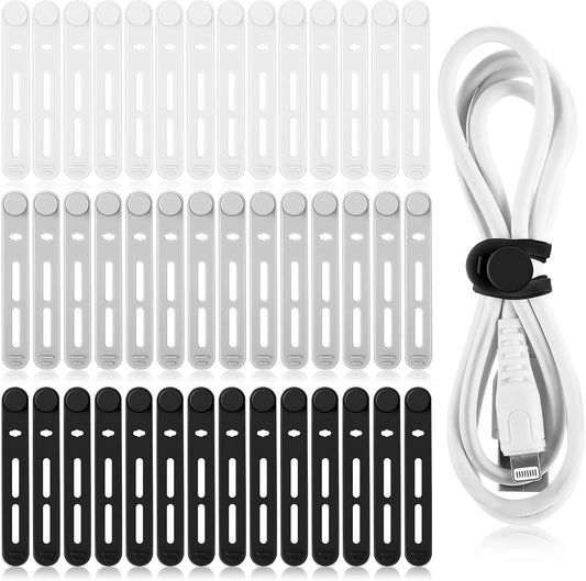42 Pcs Silicone Cable Ties Reusable Cord Straps Multipurpose Elastic Cable Organizer for Bundling Fastening Earphone Phone Charger Home Office School (Black, White, Gray,3.15 Inch)