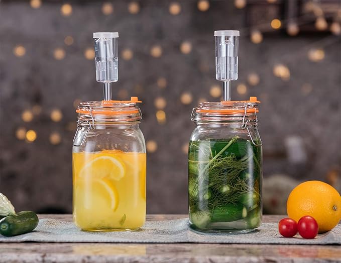 JILLMO Fermentation Jar, 1.5 Liter Glass Fermenting Jar with Fermenting Weights and Airlocks, Pack of 2